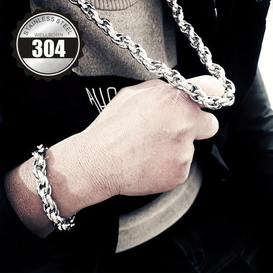 Jewelry Set for Women - Men's Hip Hop Bracelet and Necklace 304 Stainless Steel Retro Fashion 2 - main product view