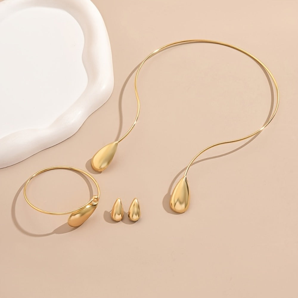 Jewelry Set for Women - S925 Sterling Silver Geometric Droplet Earrings Bracelet Necklace for - product detail view 7