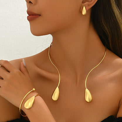 Jewelry Set for Women - S925 Sterling Silver Geometric Droplet Earrings Bracelet Necklace for - product detail view 8