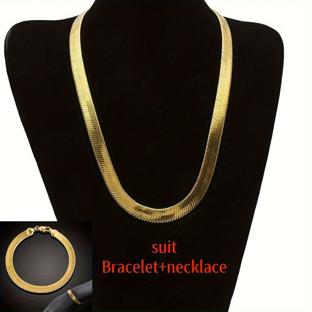Jewelry Set for Women - Snake Chain Necklace and Bracelet 18K Gold Plated Hip Hop Unisex Luxury - main product view