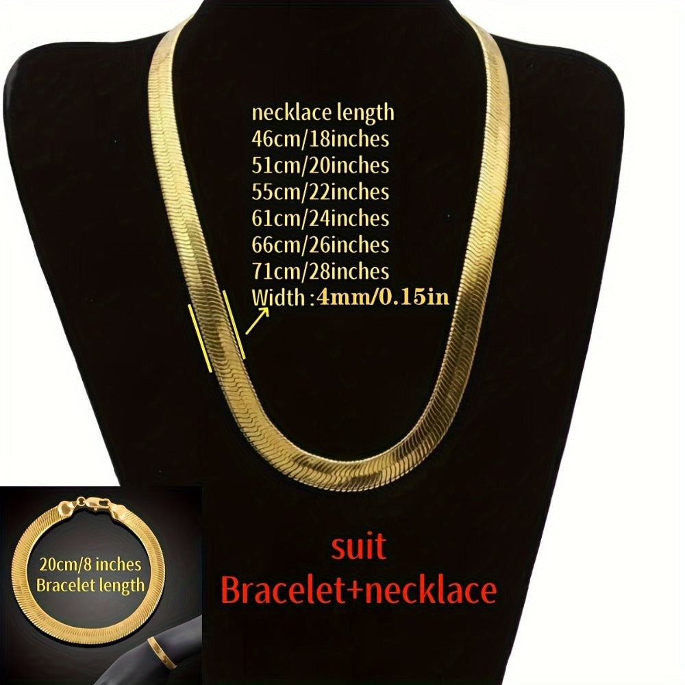 Jewelry Set for Women - Snake Chain Necklace and Bracelet 18K Gold Plated Hip Hop Unisex Luxury - product detail view 2