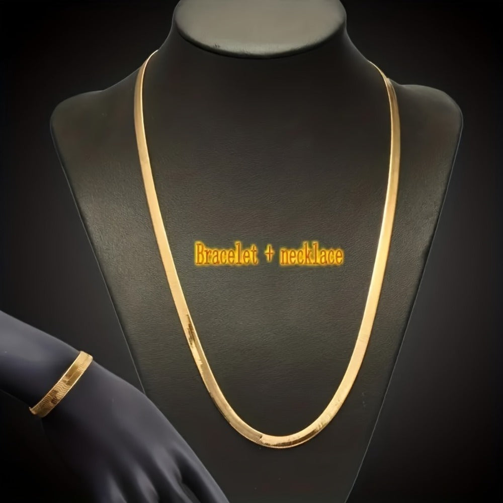 Jewelry Set for Women - Snake Chain Necklace and Bracelet 18K Gold Plated Hip Hop Unisex Luxury - product detail view 3