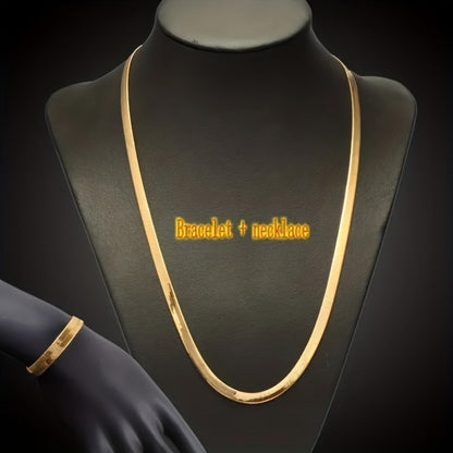 Jewelry Set for Women - Snake Chain Necklace and Bracelet 18K Gold Plated Hip Hop Unisex Luxury - product detail view 3