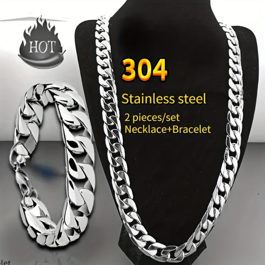 Jewelry Set for Women - Stainless Steel Necklace and Bracelet for Men 2pcs - Hip Hop Punk Chain - main product view