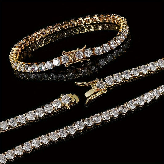 Jewelry Set for Women - Tennis Necklace and Bracelet for Men 5mm Round Zirconia Iced Out Gold - main product view