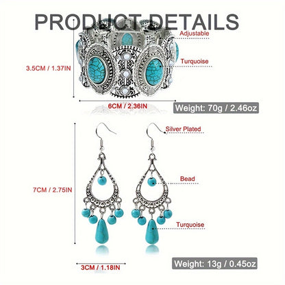 Jewelry Set for Women - Turquoise for Boho - 3 Piece Natural Stone Necklace Bracelet Earrings - product detail view 4