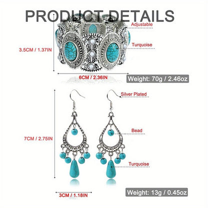 Jewelry Set for Women - Turquoise for Boho - 3 Piece Natural Stone Necklace Bracelet Earrings - product detail view 10