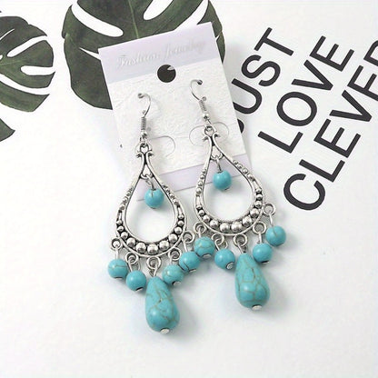 Jewelry Set for Women - Turquoise for Boho - 3 Piece Natural Stone Necklace Bracelet Earrings - product detail view 12