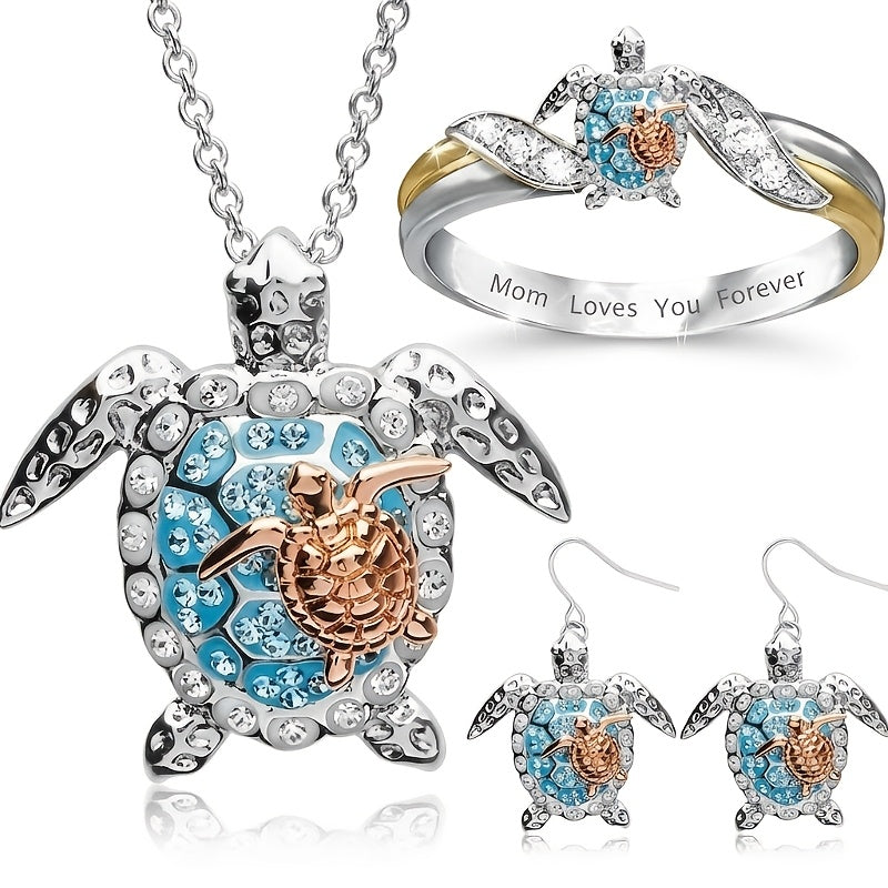 Jewelry Set for Women - Turtle 925 Sterling Silver Moissanite Necklace Earrings Ring for Beach - product detail view 7