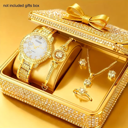 Jewelry Set with Watch - Women & 6 Pieces Luxury Ladies Wristwatch with Bracelet, Necklace - product detail view 5