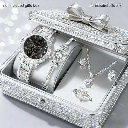 Jewelry Set with Watch - Women & 6 Pieces Luxury Ladies Wristwatch with Bracelet, Necklace - product detail view 8