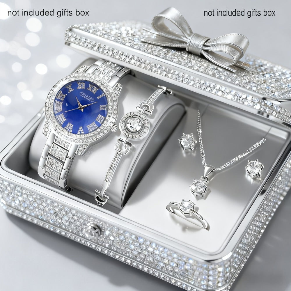 Jewelry Set with Watch - Women & 6 Pieces Luxury Ladies Wristwatch with Bracelet, Necklace - product detail view 10