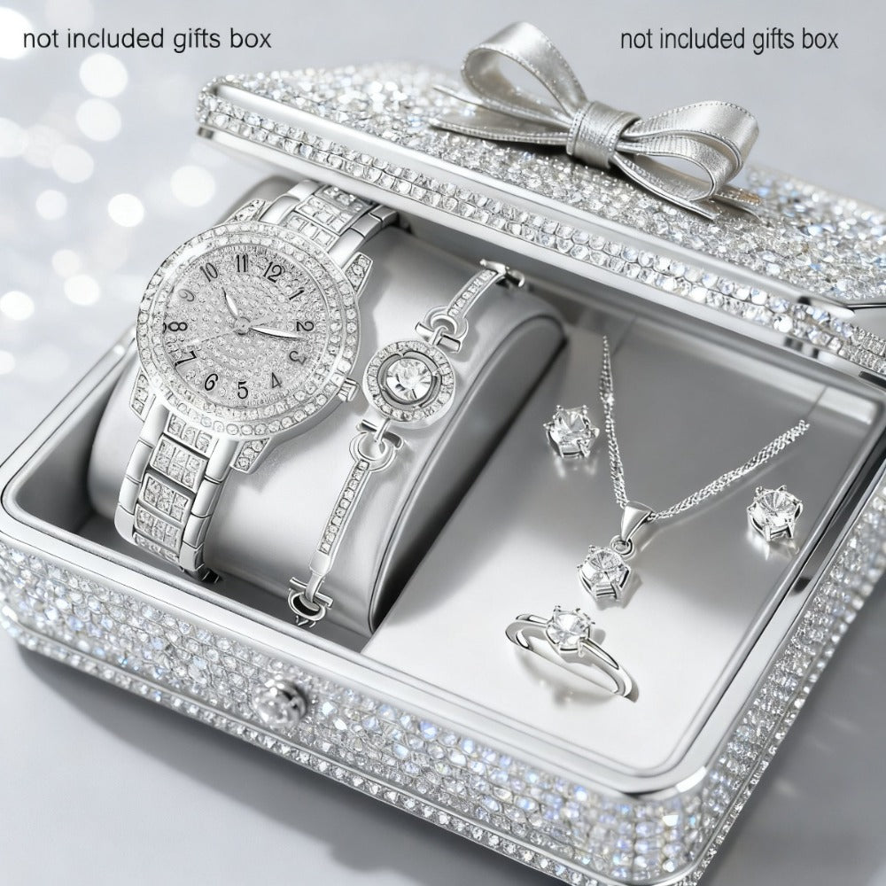 Jewelry Set with Watch - Women & 6 Pieces Luxury Ladies Wristwatch with Bracelet, Necklace - product detail view 14