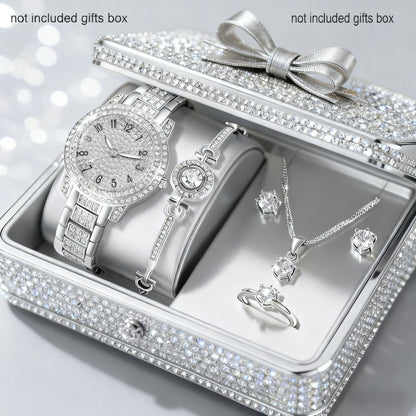 Jewelry Set with Watch - Women & 6 Pieces Luxury Ladies Wristwatch with Bracelet, Necklace - product detail view 14