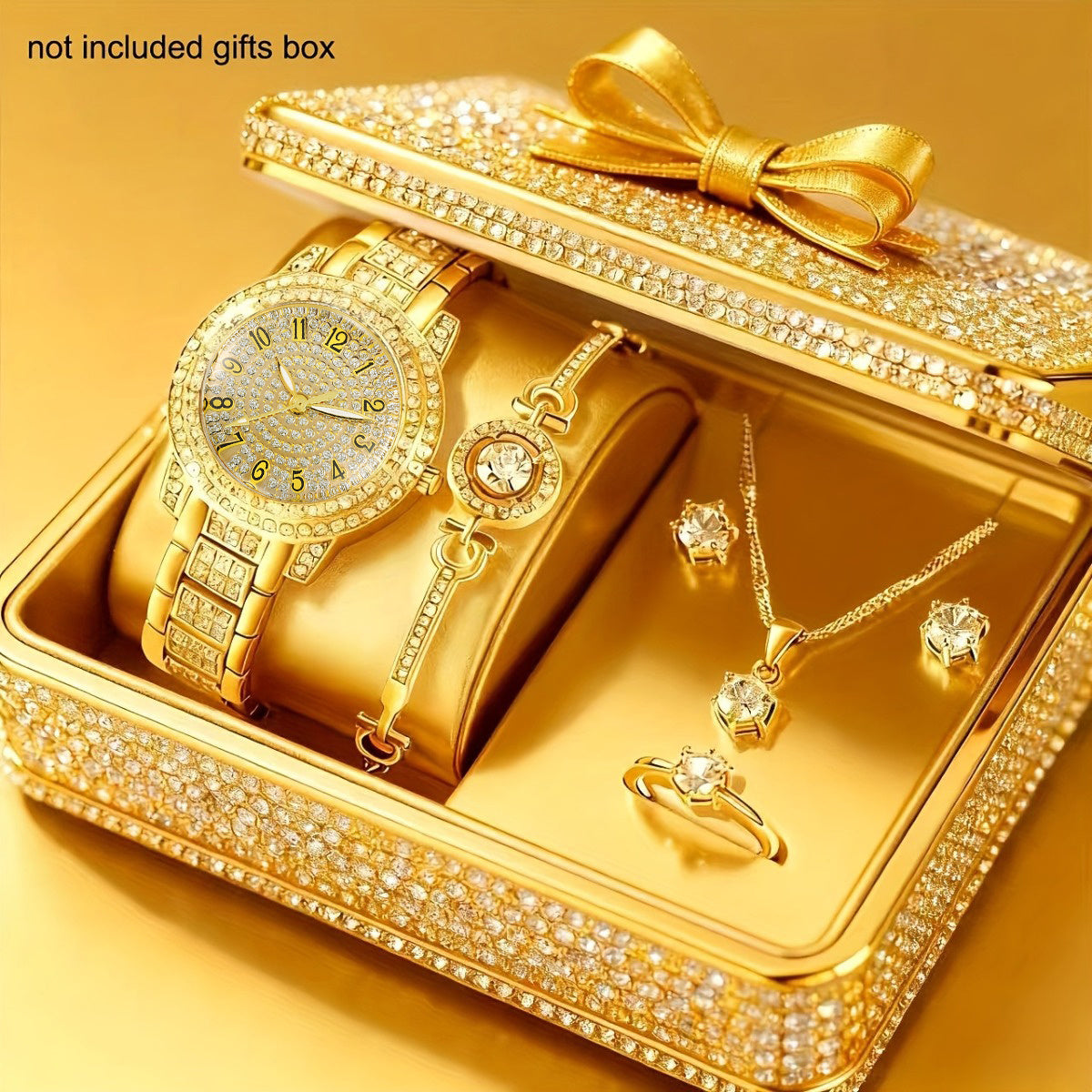 Jewelry Set with Watch - Women & 6 Pieces Luxury Ladies Wristwatch with Bracelet, Necklace - product detail view 35