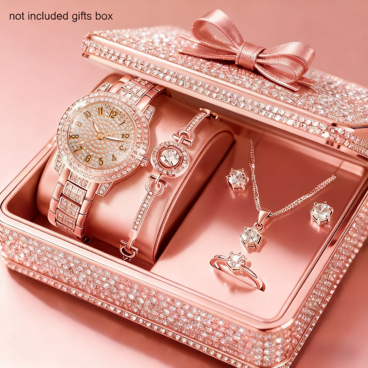 Jewelry Set with Watch - Women & 6 Pieces Luxury Ladies Wristwatch with Bracelet, Necklace - product detail view 37