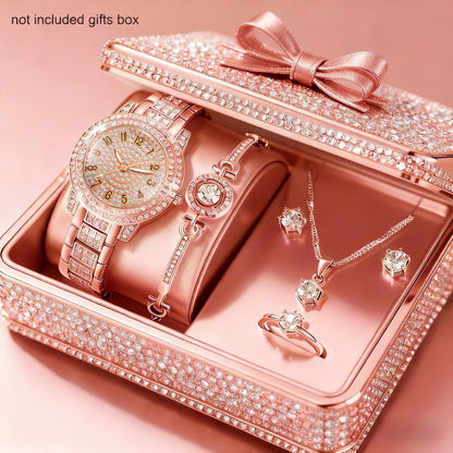 Jewelry Set with Watch - Women & 6 Pieces Luxury Ladies Wristwatch with Bracelet, Necklace - product detail view 37