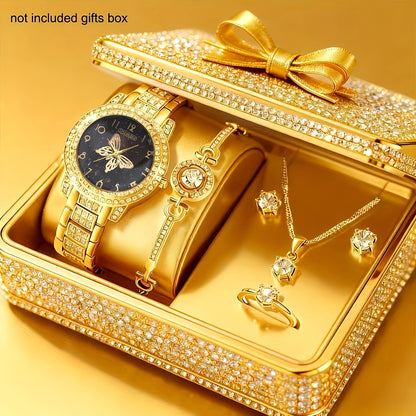 Jewelry Set with Watch - Women & 6 Pieces Luxury Ladies Wristwatch with Bracelet, Necklace - product detail view 38