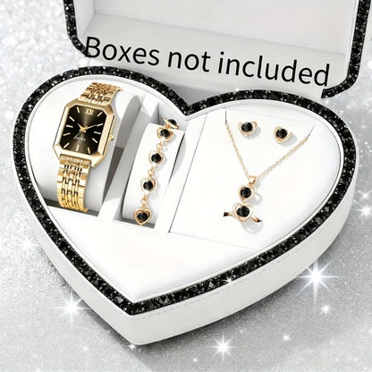 Jewelry Set with Watch - Women 6pcs Elegant Minimalist Quartz Square Dial Ladies with Heart Pendant - product detail view 11