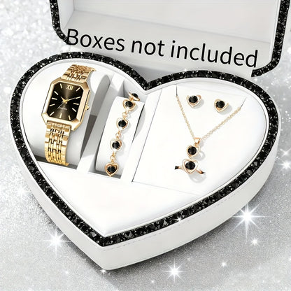 Jewelry Set with Watch - Women 6pcs Elegant Minimalist Quartz Square Dial Ladies with Heart Pendant - product detail view 64