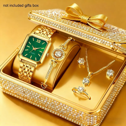 Jewelry Set with Watch - Women 6PCS Luxury Rhinestone Bracelet Ring Necklace Earrings Quartz - product detail view 3