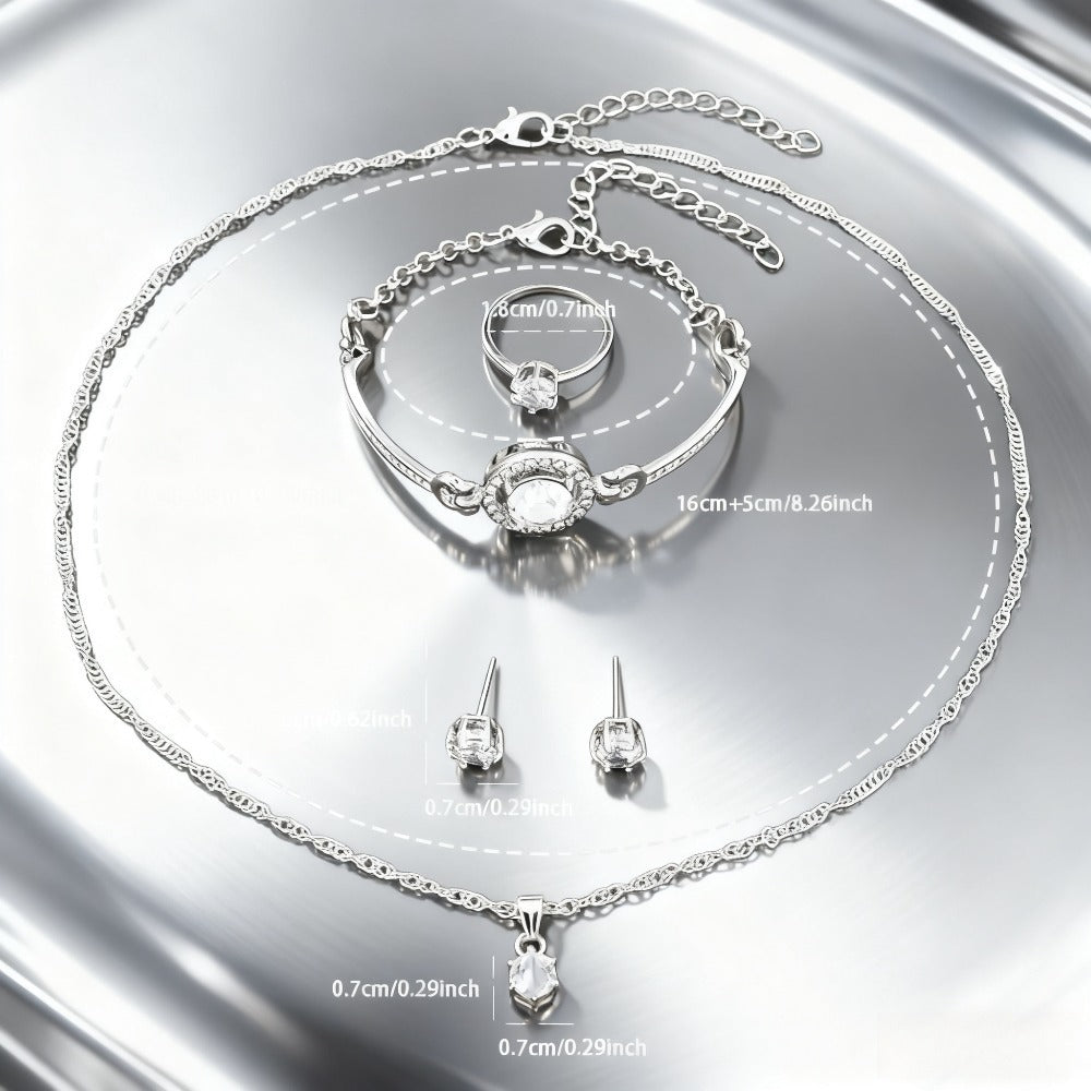 Jewelry Set with Watch - Women 6PCS Luxury Rhinestone Bracelet Ring Necklace Earrings Quartz - product detail view 17