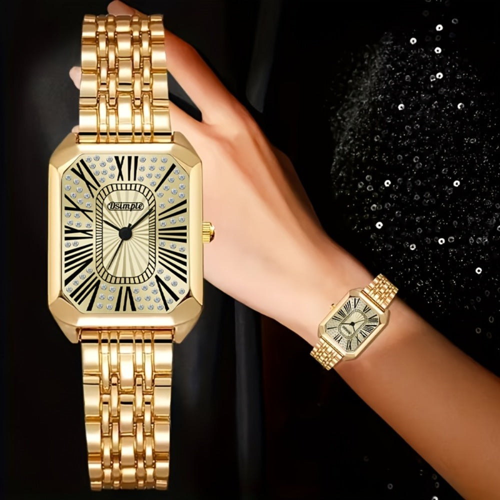 Jewelry Set with Watch - Women 6PCS Luxury Rhinestone Bracelet Ring Necklace Earrings Quartz - product detail view 50