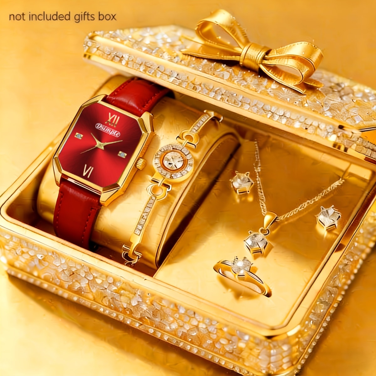 Jewelry Set with Watch - Women 6PCS Luxury Rhinestone Bracelet Ring Necklace Earrings Quartz - product detail view 71