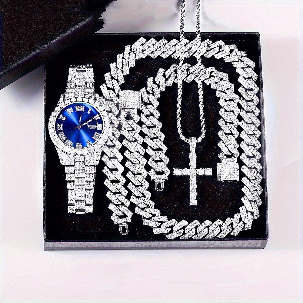 Jewelry Set with Watch - Cuban Link for Women Necklace, Bracelet, Pendant & Wristwatch Full - main product view