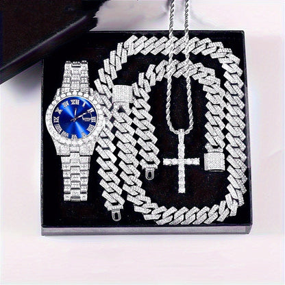 Jewelry Set with Watch - Cuban Link for Women Necklace, Bracelet, Pendant & Wristwatch Full - main product view