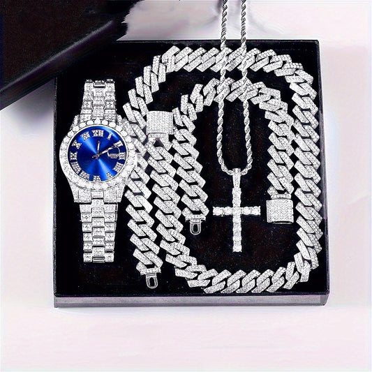 Jewelry Set with Watch - Cuban Link for Women Necklace, Bracelet, Pendant & Wristwatch Full - main product view