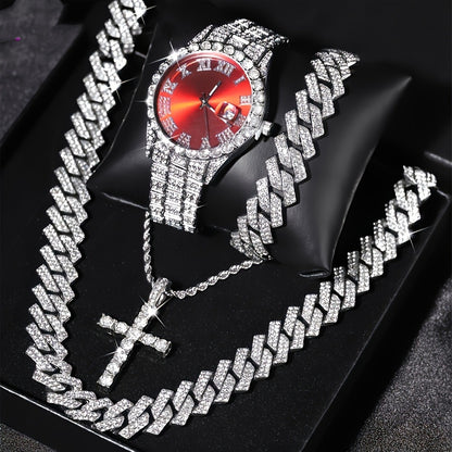 Jewelry Set with Watch - Cuban Link for Women Necklace, Bracelet, Pendant & Wristwatch Full - product detail view 2