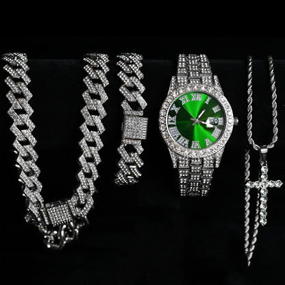 Jewelry Set with Watch - Cuban Link for Women Necklace, Bracelet, Pendant & Wristwatch Full - product detail view 5