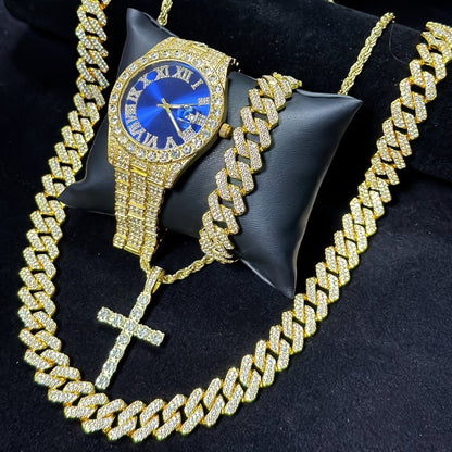 Jewelry Set with Watch - Cuban Link for Women Necklace, Bracelet, Pendant & Wristwatch Full - product detail view 8