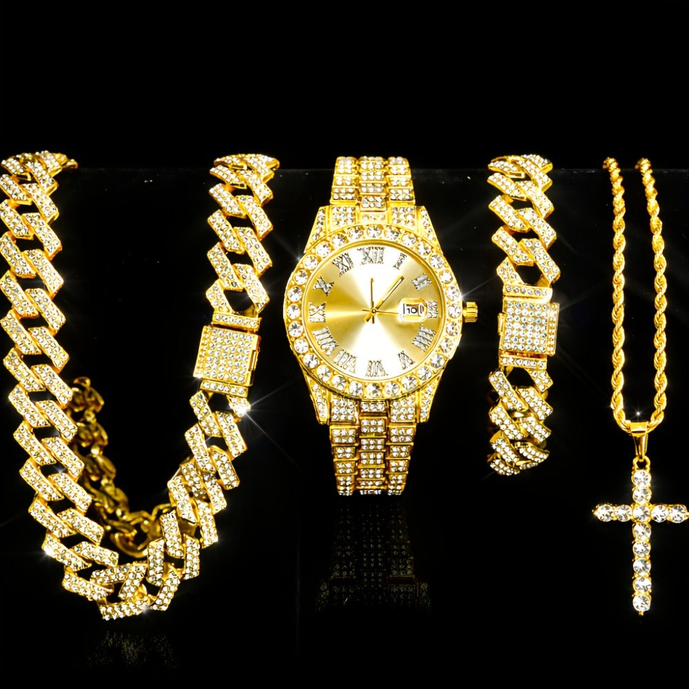 Jewelry Set with Watch - Cuban Link for Women Necklace, Bracelet, Pendant & Wristwatch Full - product detail view 9