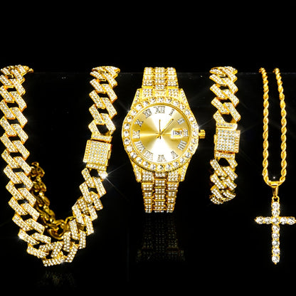 Jewelry Set with Watch - Cuban Link for Women Necklace, Bracelet, Pendant & Wristwatch Full - product detail view 9