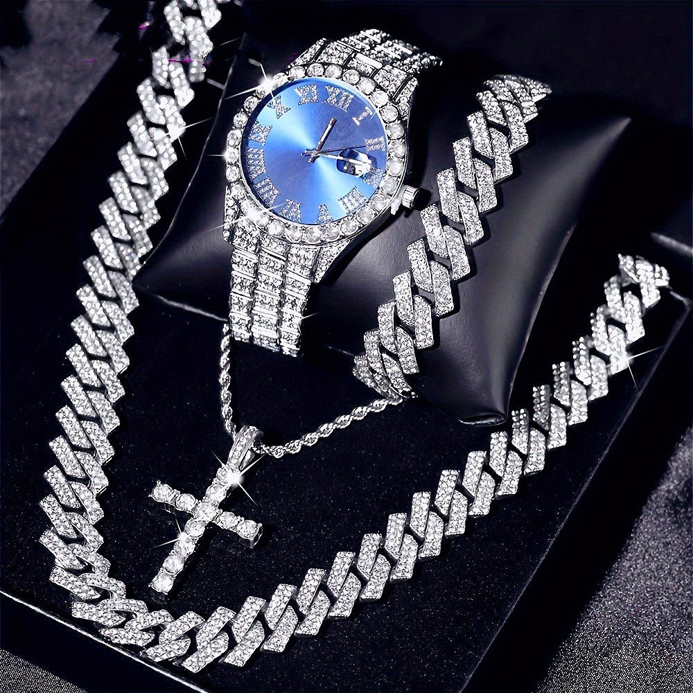 Jewelry Set with Watch - Cuban Link for Women Necklace, Bracelet, Pendant & Wristwatch Full - product detail view 12