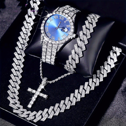 Jewelry Set with Watch - Cuban Link for Women Necklace, Bracelet, Pendant & Wristwatch Full - product detail view 12