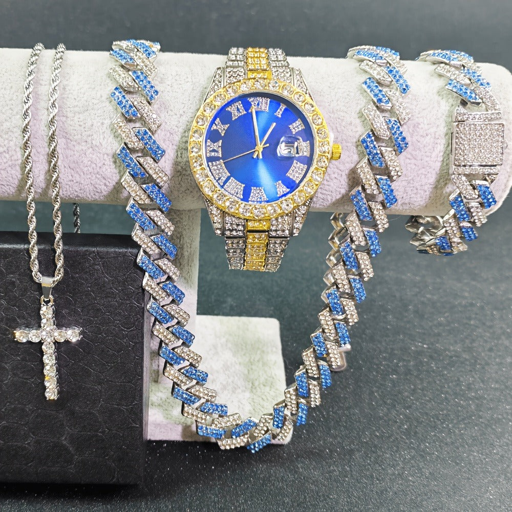 Jewelry Set with Watch - Cuban Link for Women Necklace, Bracelet, Pendant & Wristwatch Full - product detail view 13