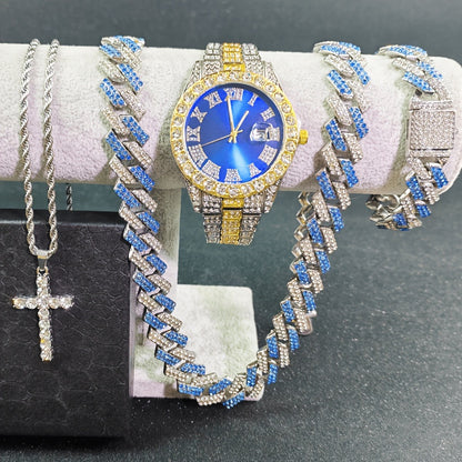 Jewelry Set with Watch - Cuban Link for Women Necklace, Bracelet, Pendant & Wristwatch Full - product detail view 13