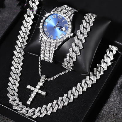 Jewelry Set with Watch - Cuban Link for Women Necklace, Bracelet, Pendant & Wristwatch Full - product detail view 17