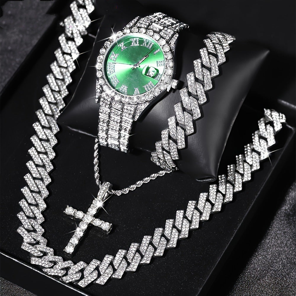 Jewelry Set with Watch - Cuban Link for Women Necklace, Bracelet, Pendant & Wristwatch Full - product detail view 19