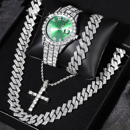 Jewelry Set with Watch - Cuban Link for Women Necklace, Bracelet, Pendant & Wristwatch Full - product detail view 19