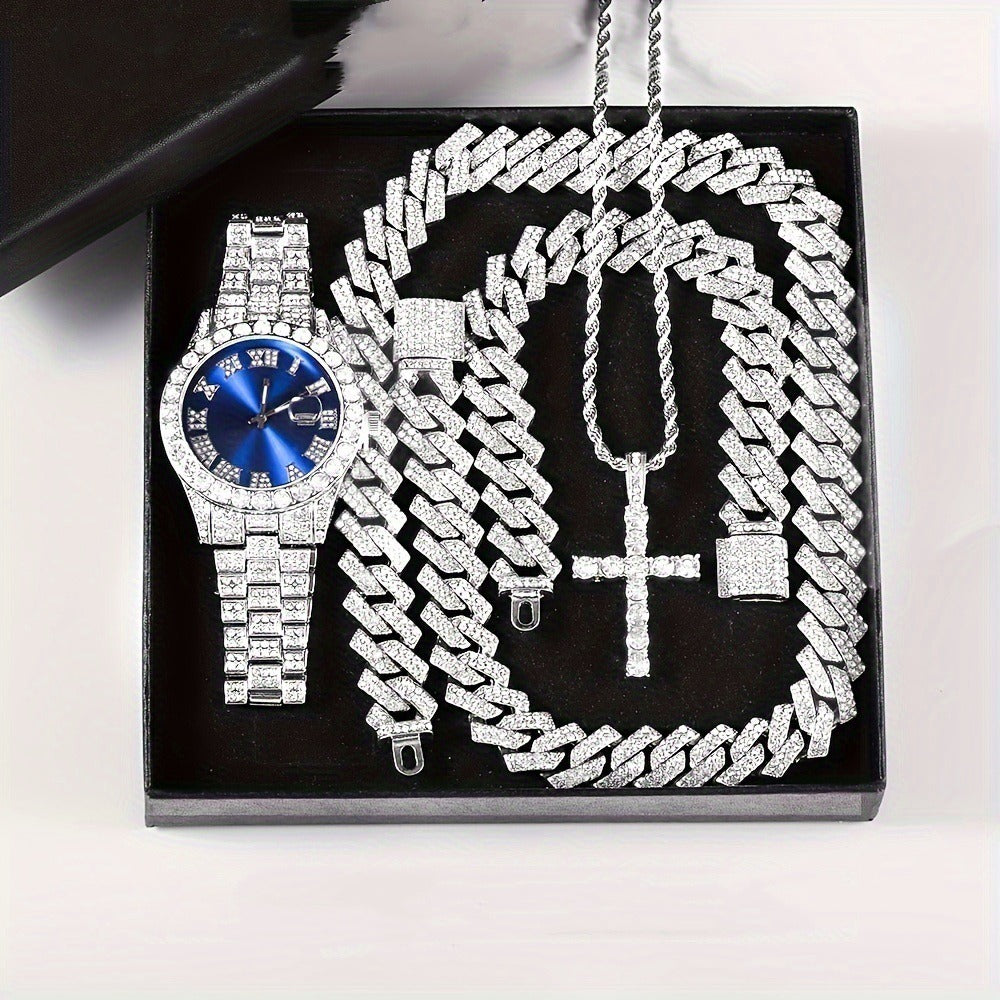 Jewelry Set with Watch - Cuban Link for Women Necklace, Bracelet, Pendant & Wristwatch Full - product detail view 20