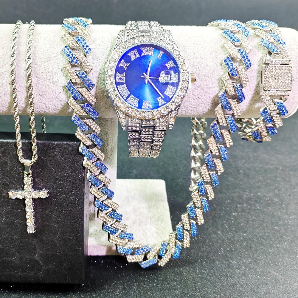 Jewelry Set with Watch - Cuban Link for Women Necklace, Bracelet, Pendant & Wristwatch Full - product detail view 24