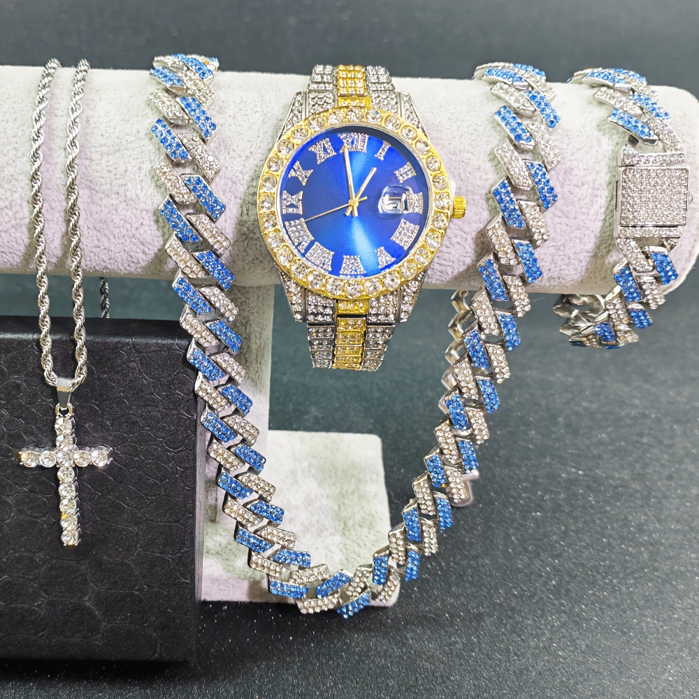 Jewelry Set with Watch - Cuban Link for Women Necklace, Bracelet, Pendant & Wristwatch Full - product detail view 25