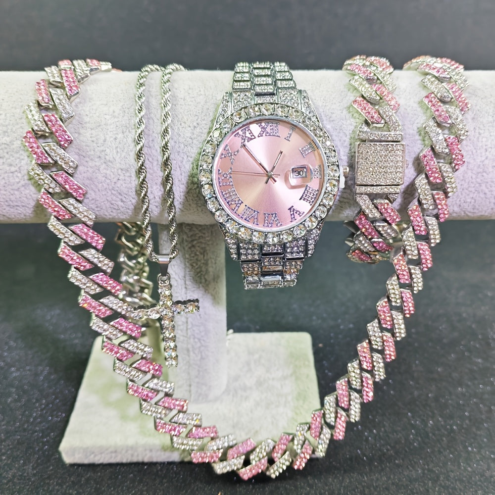 Jewelry Set with Watch - Cuban Link for Women Necklace, Bracelet, Pendant & Wristwatch Full - product detail view 26