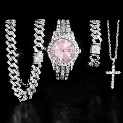Jewelry Set with Watch - Cuban Link for Women Necklace, Bracelet, Pendant & Wristwatch Full - product detail view 28