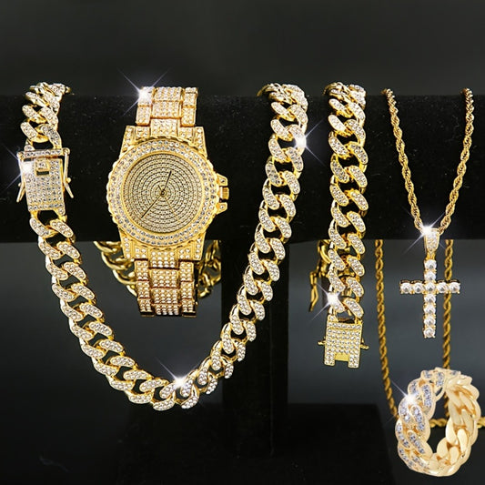 Jewelry Set for Women with Watch - Gold-Tone Watch and Chain, 5 Pieces - main product view