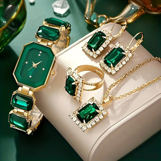Jewelry Set for Women with Watch - Green Statement with Watch, 5 Pieces - main product view
